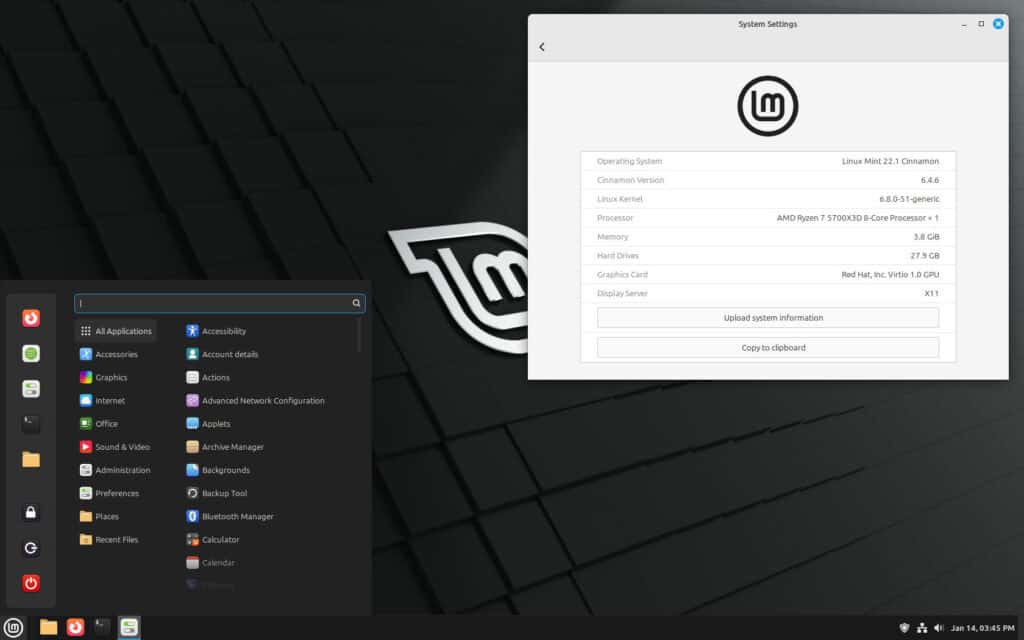 Linux Mint 22.1 Cinnamon 桌面